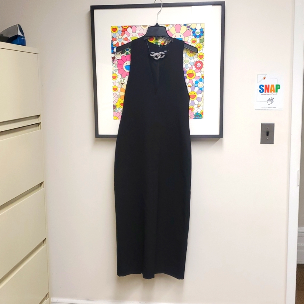 Zara Sleeveless bejeweled Elegant Black Evening Dress with back slit